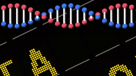 digital animation of dna structure spinning against airport information board