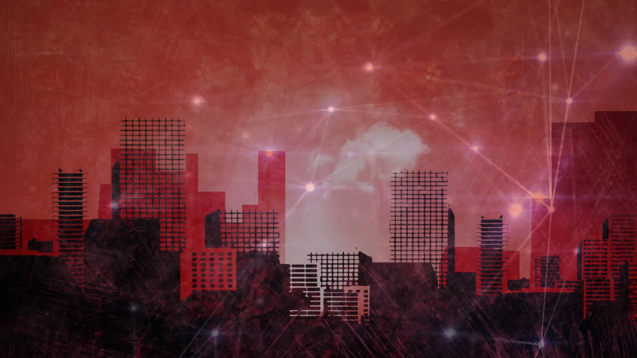 도시 그림 배경에 빛 연결