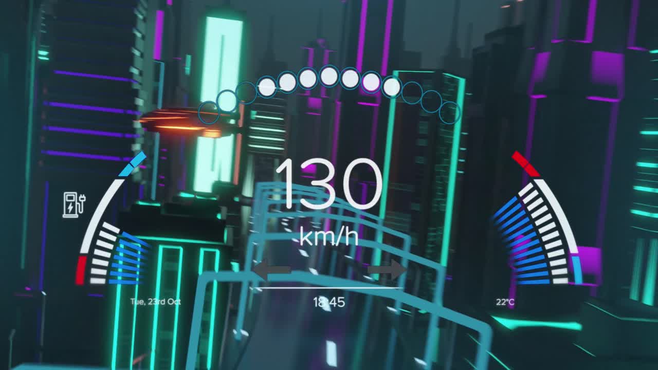 анимация цифрового интерфейса над вождением автомобиля