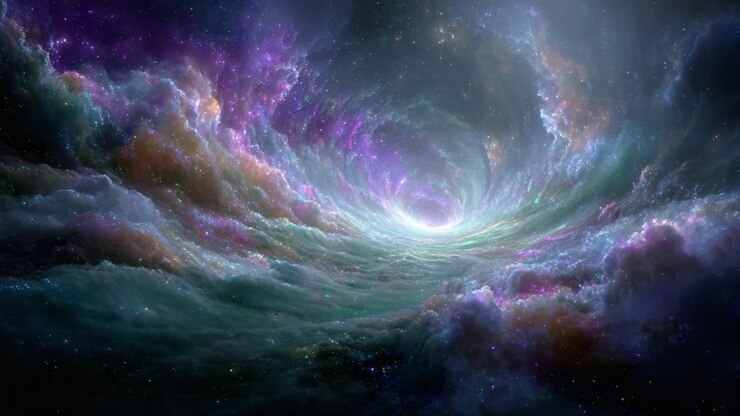 Ein atemberaubender kosmischer Wirbel im Weltraum eingefangen: Eine wunderschöne Reise durch die bunten Wolken und funkelnden Sterne eines nebelgefüllten Universums