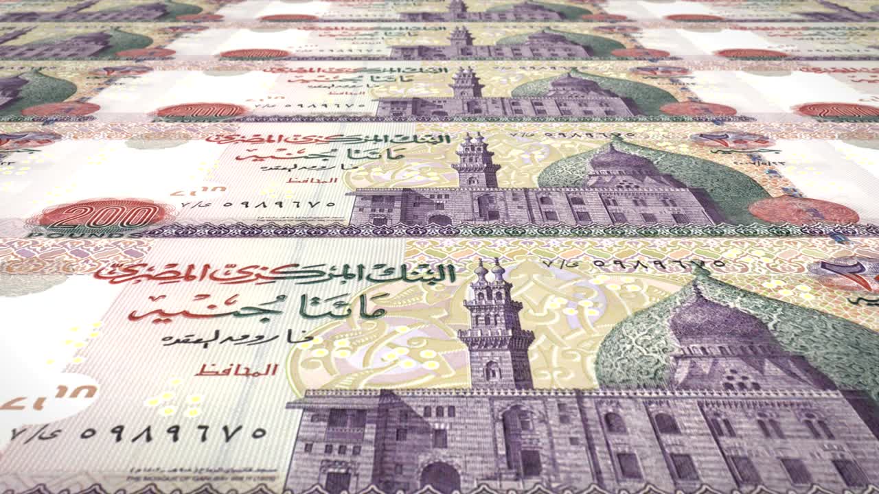 billetes de doscientas libras egipcias de egipto rodando, dinero en efectivo, bucle