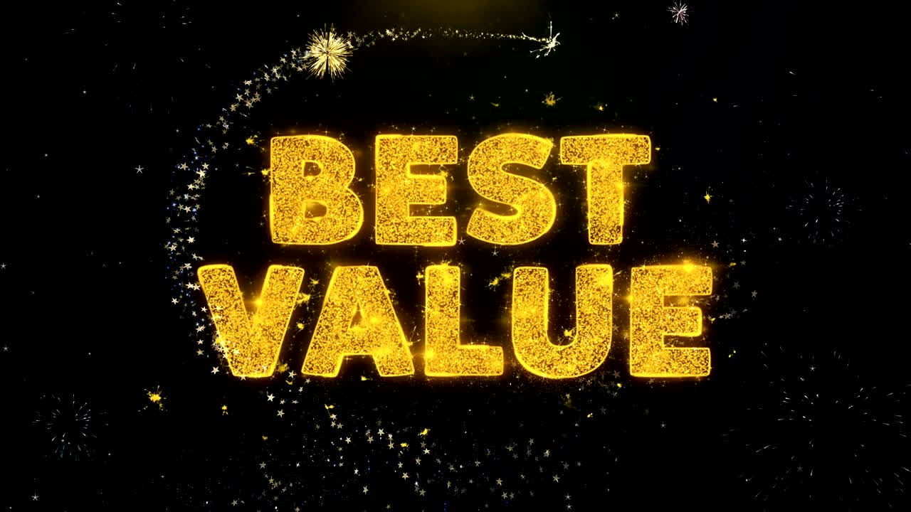 금 입자 불꽃놀이 디스플레이에 가장 좋은 가치 텍스트.