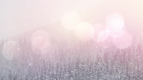 animation of spots of light floating over winter landscape with mountains