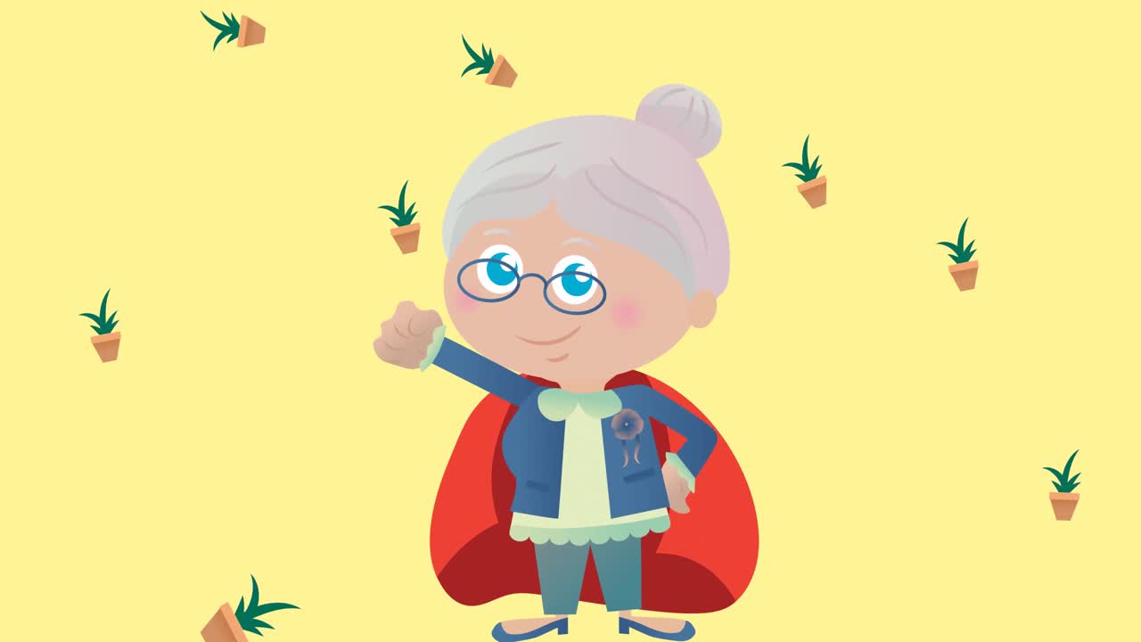 composición de la abuela sonriendo sobre un fondo verde