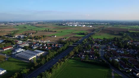 Aerial-shot-of-Gunvor-Refinery-east-of-Ingolstadt-with-Autobahn-A9-near-Lenting,-Bavaria,-Germany