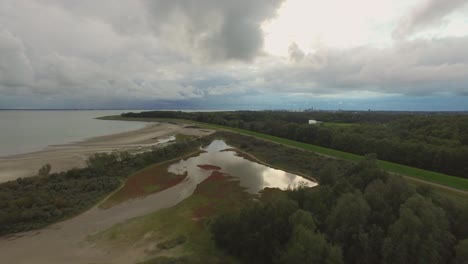 aerial: nature located next to a port in vlissingen, the netherlands