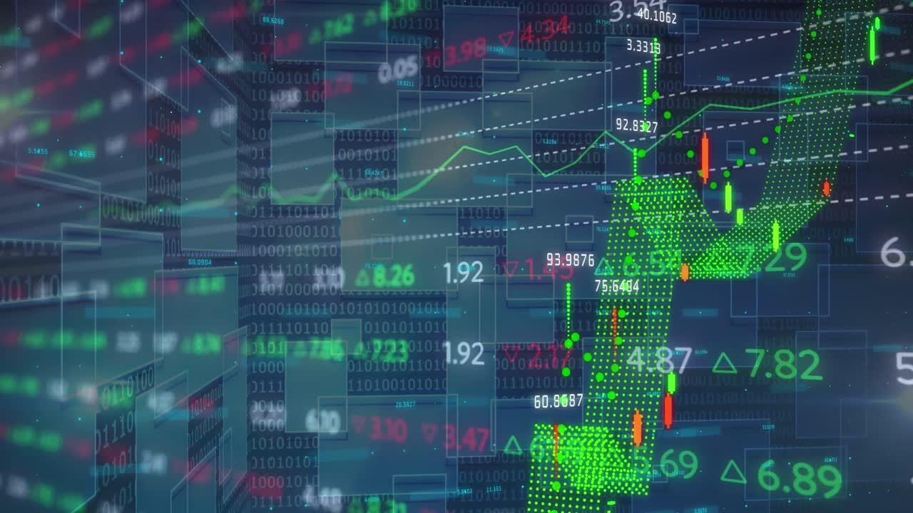 검은 바탕 위의 금융 데이터 처리의 애니메이션