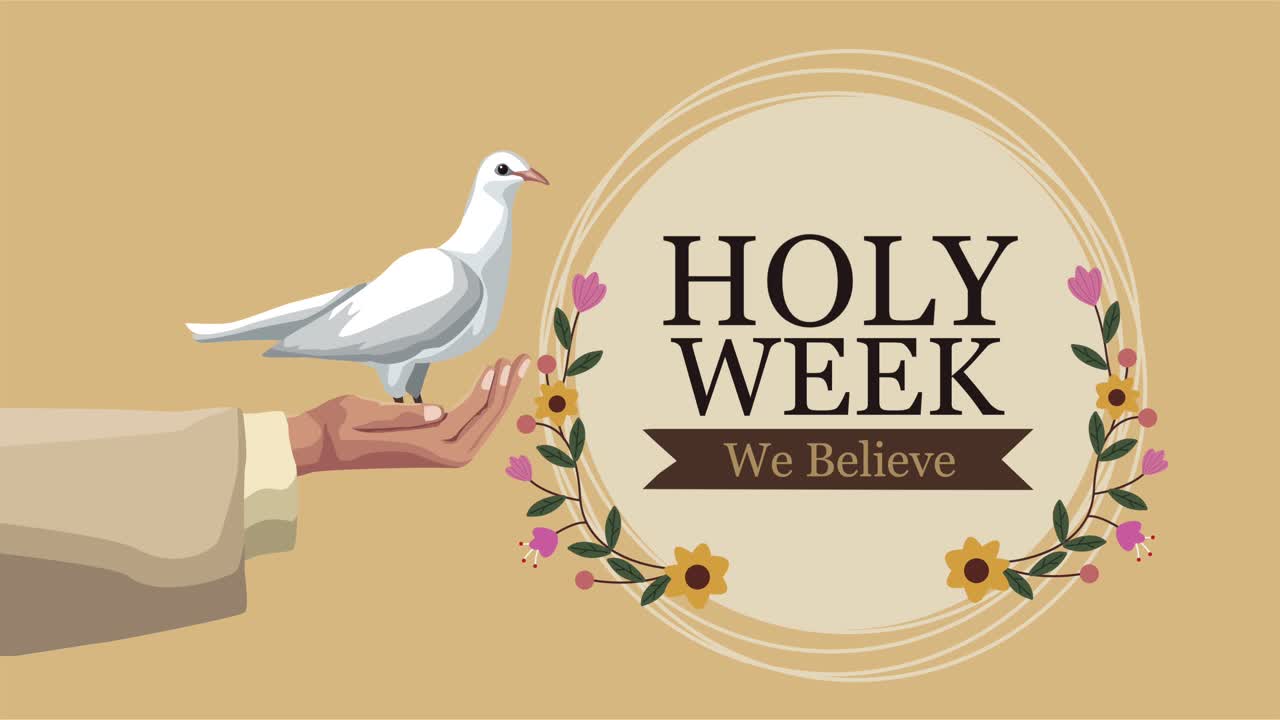 holy week lettering animation with hand lifting dove