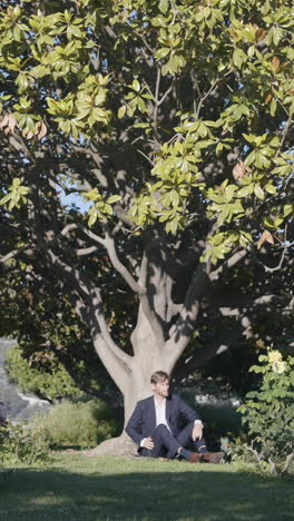 man sitting under a tree in a park