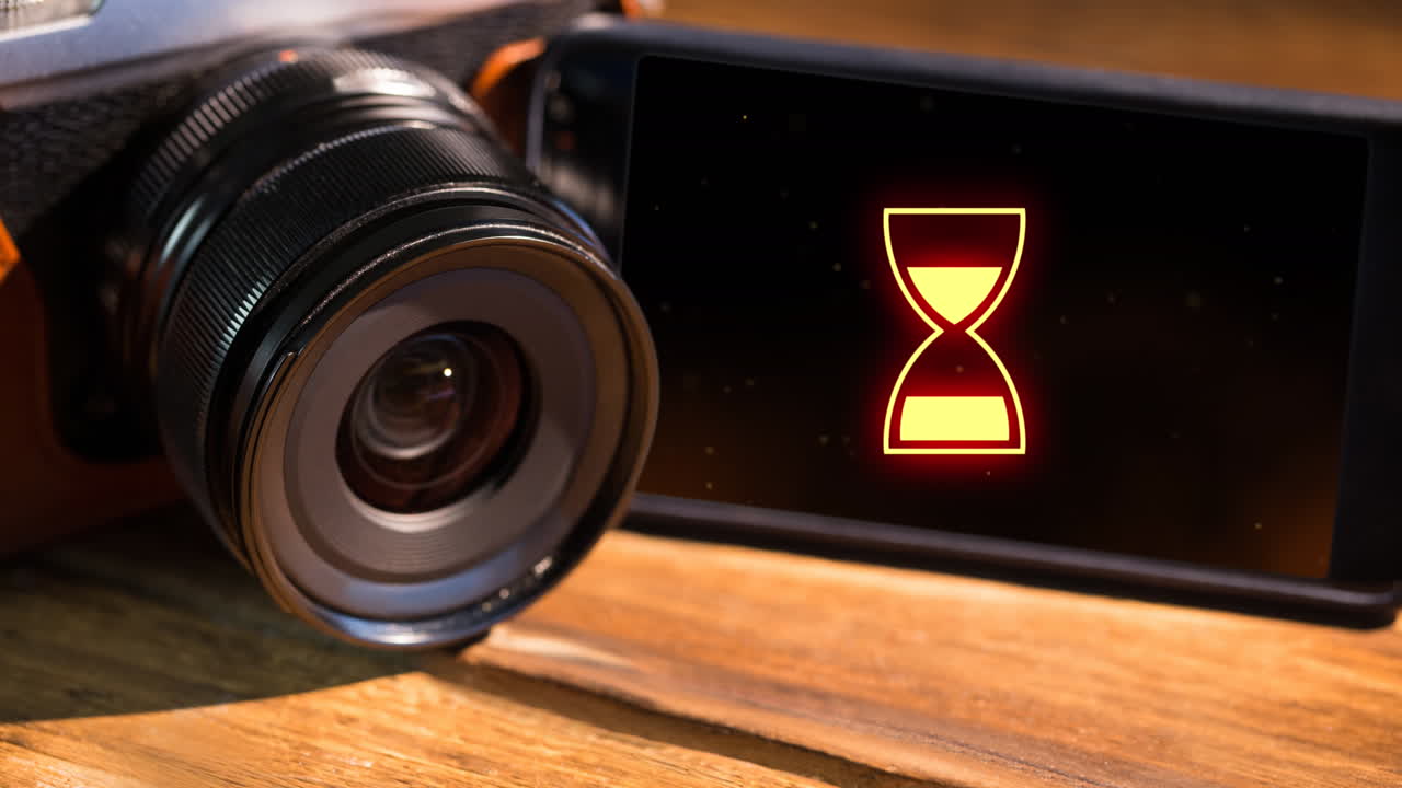 Animation of data processing with hourglass icon on smartphone screen