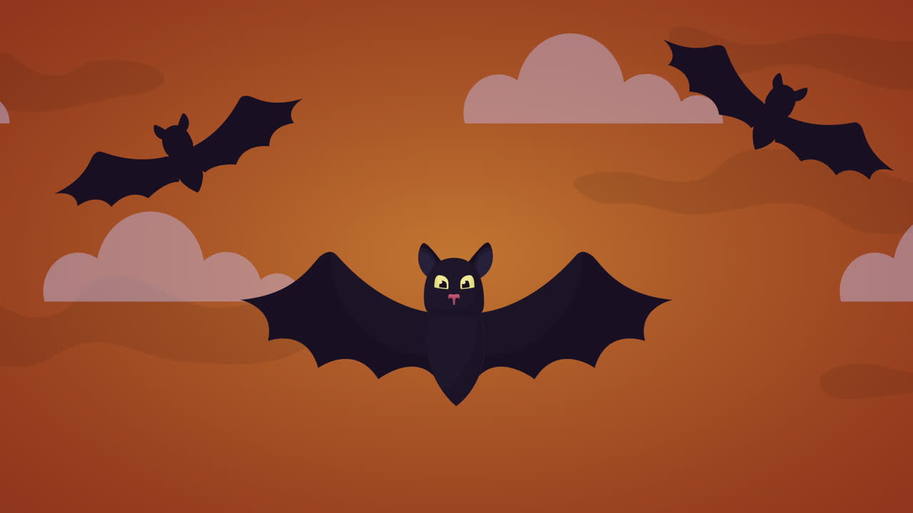 felice celebrazione di halloween con pipistrelli che volano animazione