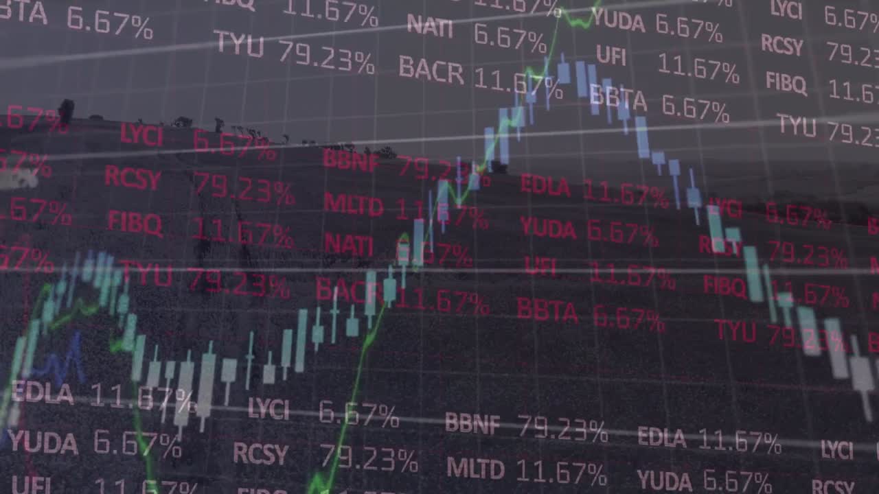 Animation af finansiel og aktiemarkedsdatabehandling på baggrund af græsland
