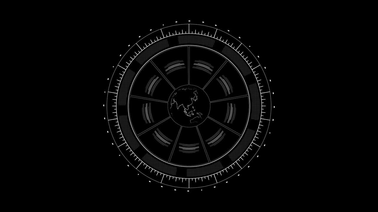 el planeta tierra girando en la interfaz de hud blanco en negro 4k renderizado imágenes de video de animación.