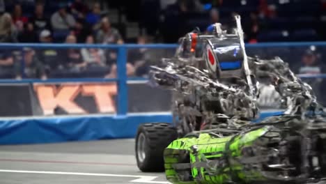 dynamic showdown between innovative robots in a thrilling competition of strength, agility, and engineering skills captured in two frames