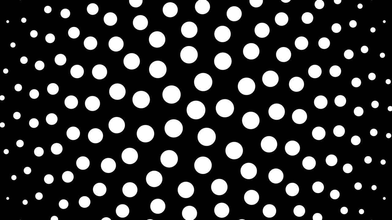 Circular monochrome seamless dot pattern 4K animation with 5 fold rotational symmetry