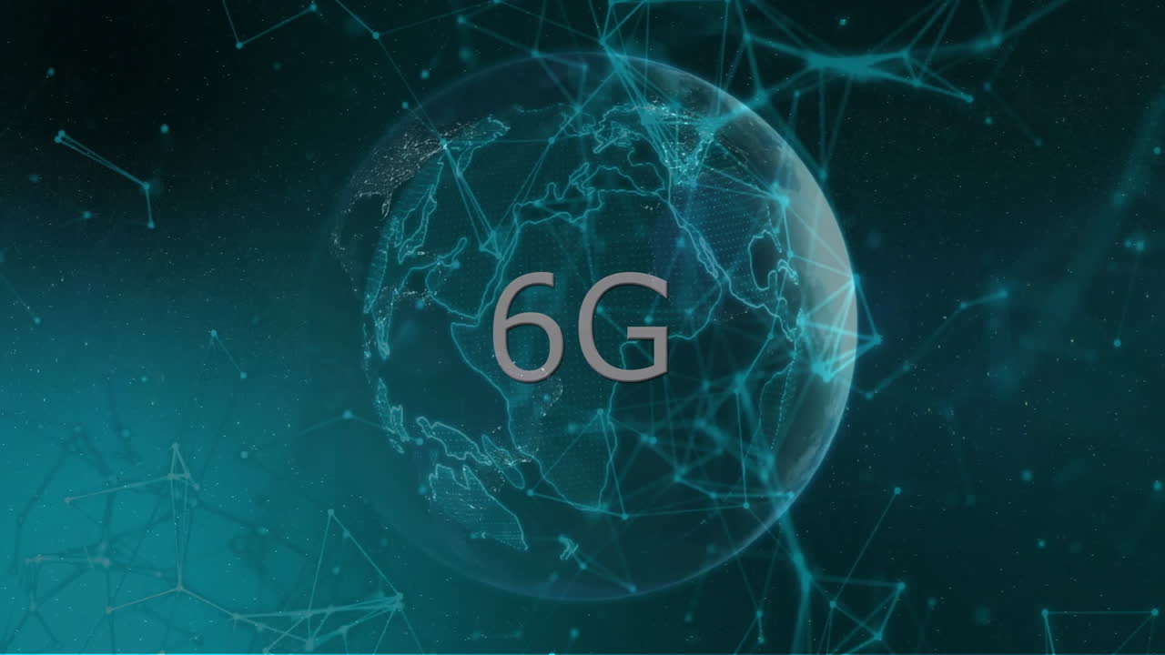 6G animation with digital globe showing network connections and data visualization