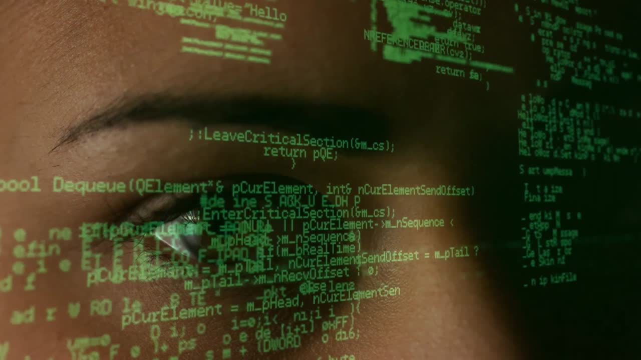 Animation of data processing over caucasian woman's face and grid