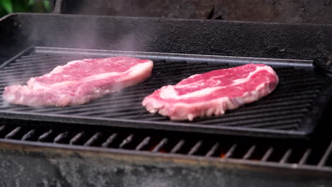 Heißes,-Rauchendes-Stück-Rotes-Rindfleisch-Auf-Dem-Grill