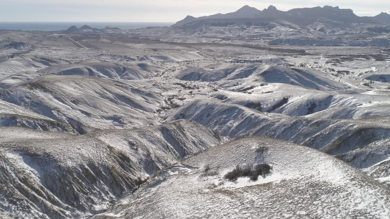 Snowy Mountain Valley Aerial View