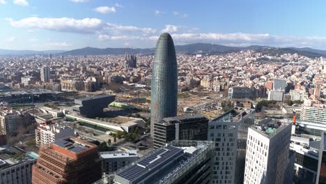 aerial view of barcelona city skyline, agbar tower, spain