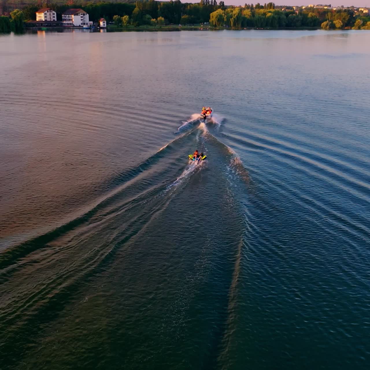 Motor ship sails on river