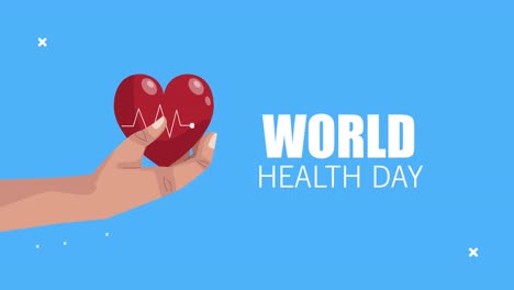 world healthy day lettering with hand lifting heart