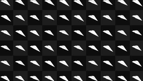 handmade paper plane collection. loop animation of flowing white paper plane on black background. business connection concept. origami airplane flying.