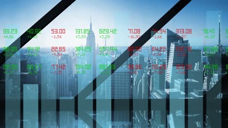 animation of data processing and statistics recording over cityscape