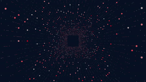 Abstract art red dots scattered on black background in circular pattern