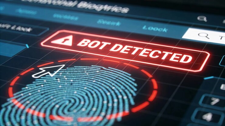 Scanning biometric scan on monitor spiking red alert as cursor moving onto fingerprint flagging bot