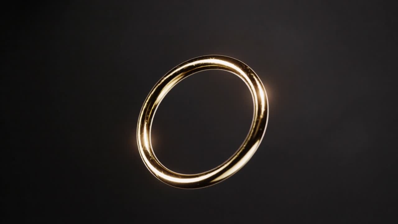 Video vertical: Anillo de oro girando lentamente, comenzando la secuencia, destellos de luz para anuncios de joyas