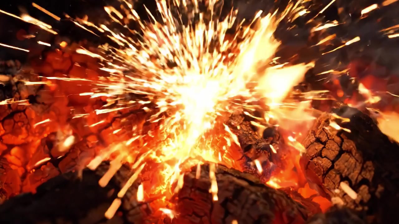 Glowing Embers and Sparks: A Close-Up View of Charcoal, Fire, and Flames Creating a Mesmerizing Display of Heat and Light in Action