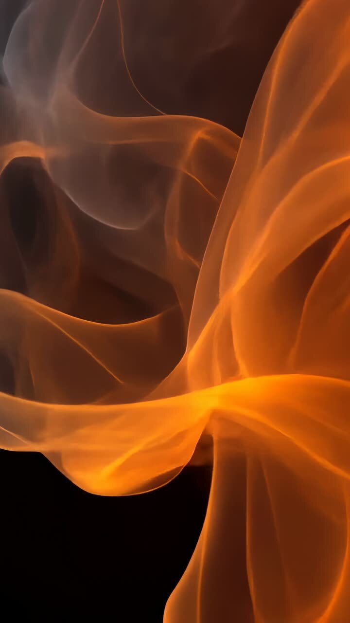 Vertical video: Opening orange smoke rising from bottom and merging into ribbons against dark void