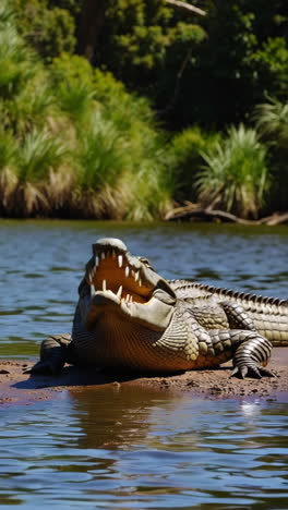 Crocodile resting on the riverbank