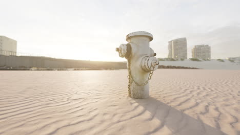 fire hydrant on a beach at sunrise/sunset