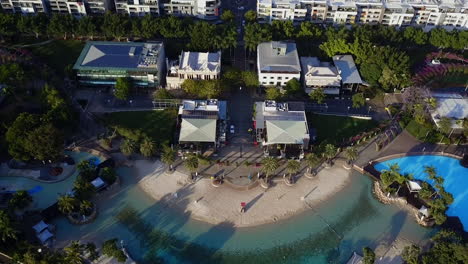 Aerial-Shot-of-South-Bank-Beach,-Brisbane-Queensland