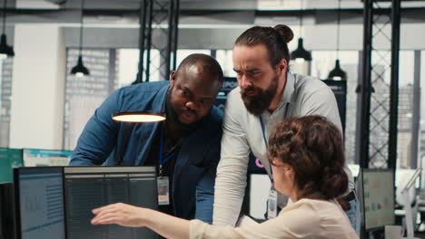 vertical video diverse corporate staff working together on report writing in the office