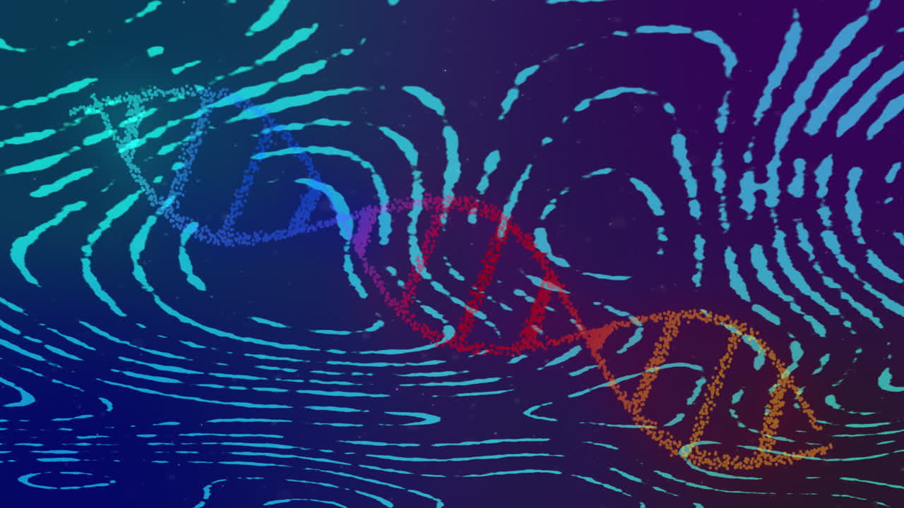 animación de una hélice de adn giratoria sobre un patrón circular contra un fondo negro