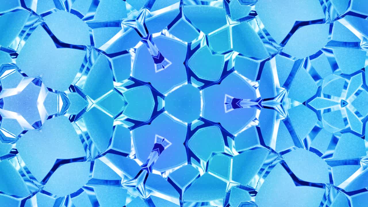 fondo simétrico abstracto con simetría estelar. mandala con olas. fondo líquido azul abstracto en bucle con patrón brillante ondulado, superficie brillante y brillante. efecto caleidoscopio