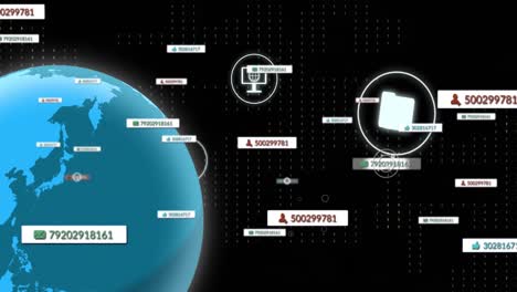 Animation-Des-Globus-Mit-Symbolen-Und-Datenverarbeitung