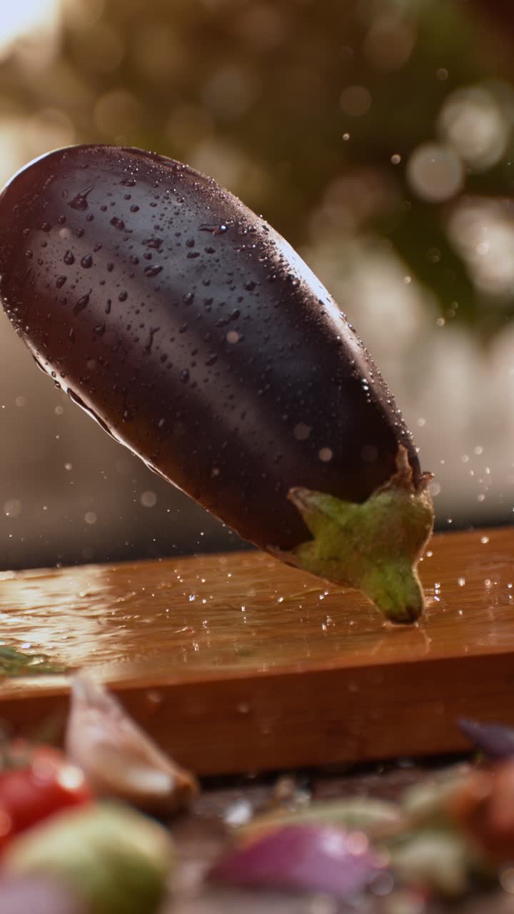 Fresh Eggplant on a Cutting Board
