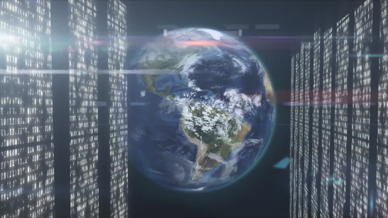 animación de la rotación del globo con procesadores de computadora en el fondo