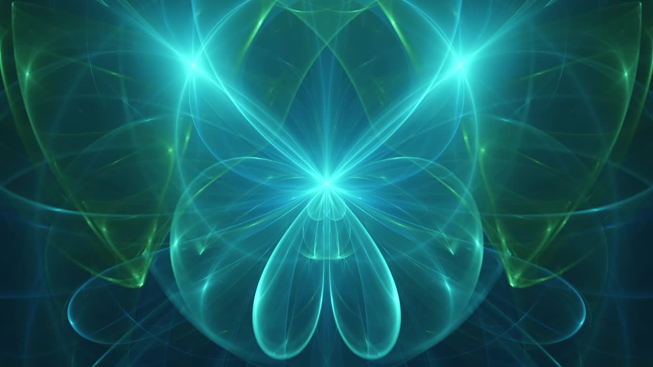 telón de fondo de introducción tecnológica con líneas de luz de neón geométricas azules y verdes en movimiento lento, información de datos futuristas y fondo de presentación impactante