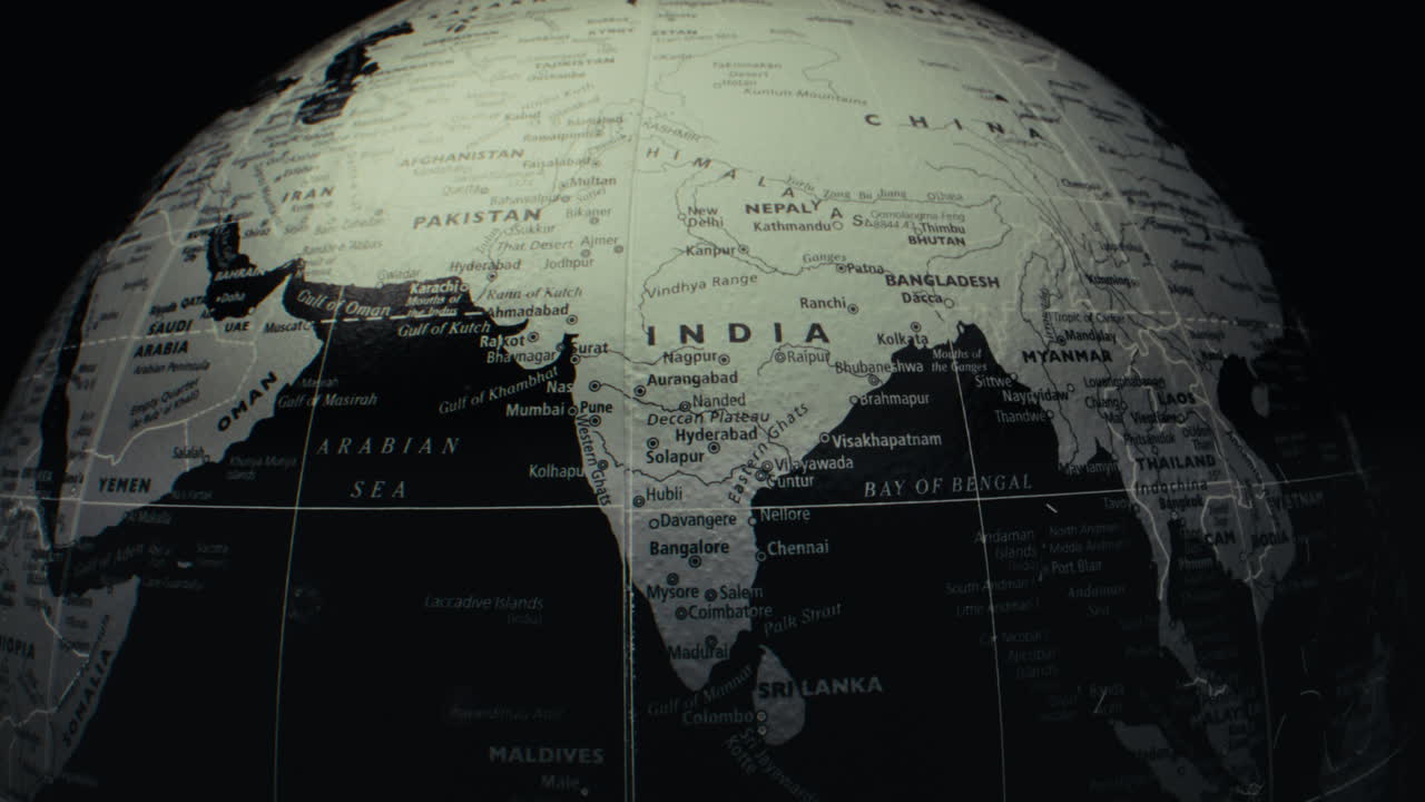 Close-up of a World Globe Focusing on South Asia