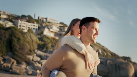 love, airplane and couple at the beach for travel