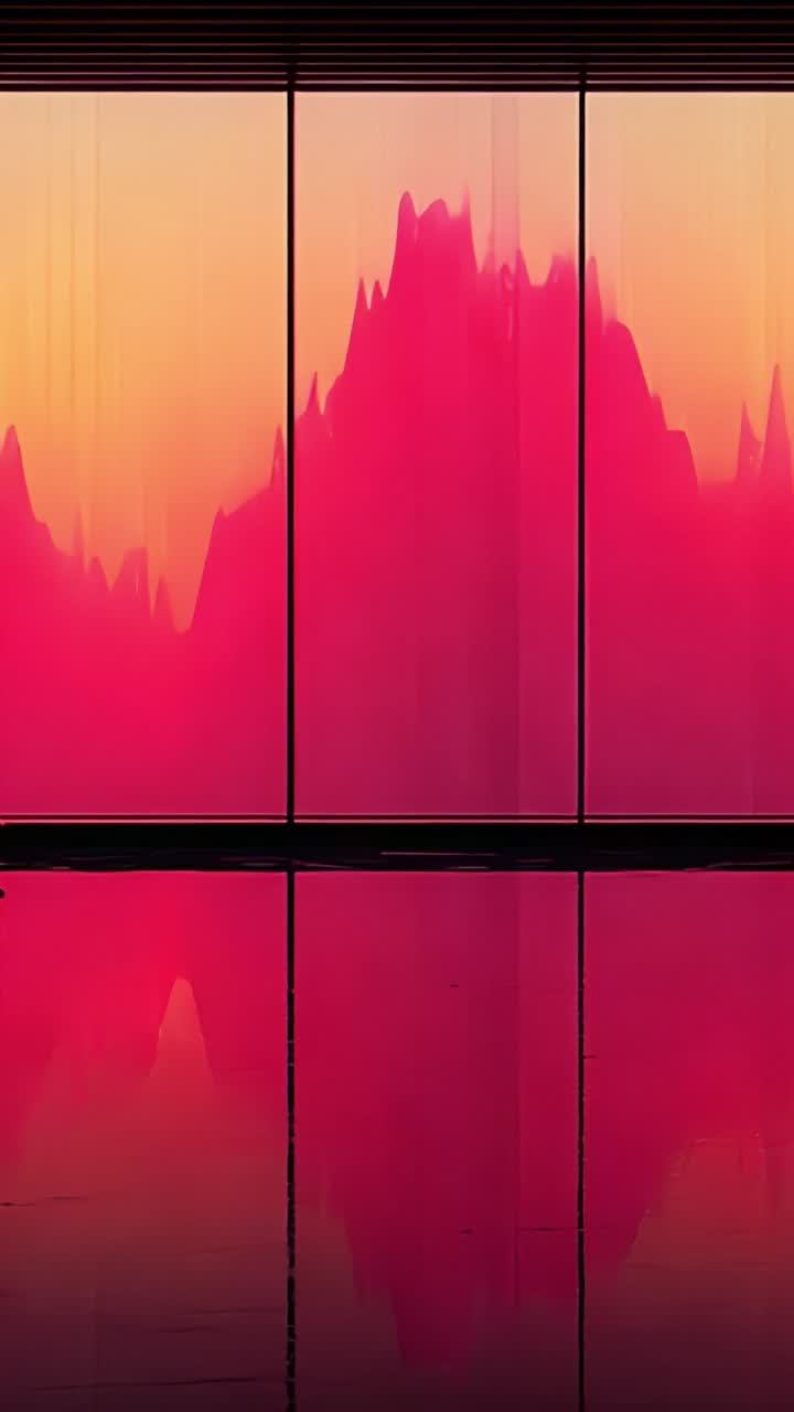 A tranquil scene featuring a silhouetted figure sitting in a chair against a vibrant pink and orange background, reflecting a serene atmosphere in the room