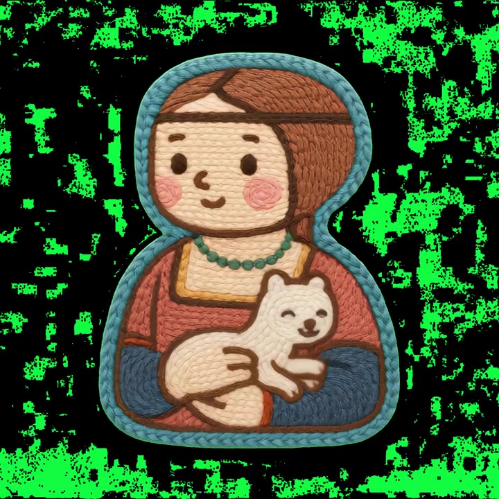 Animated Embroidered Lady with an Ermine Blinking