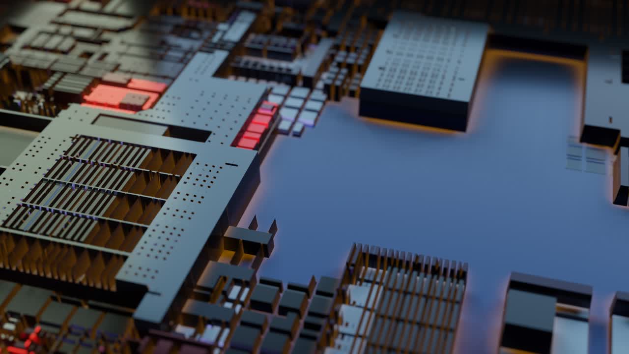 Abstract technology background. Modern industry blocks of transistors and digital connections. Seamless loop