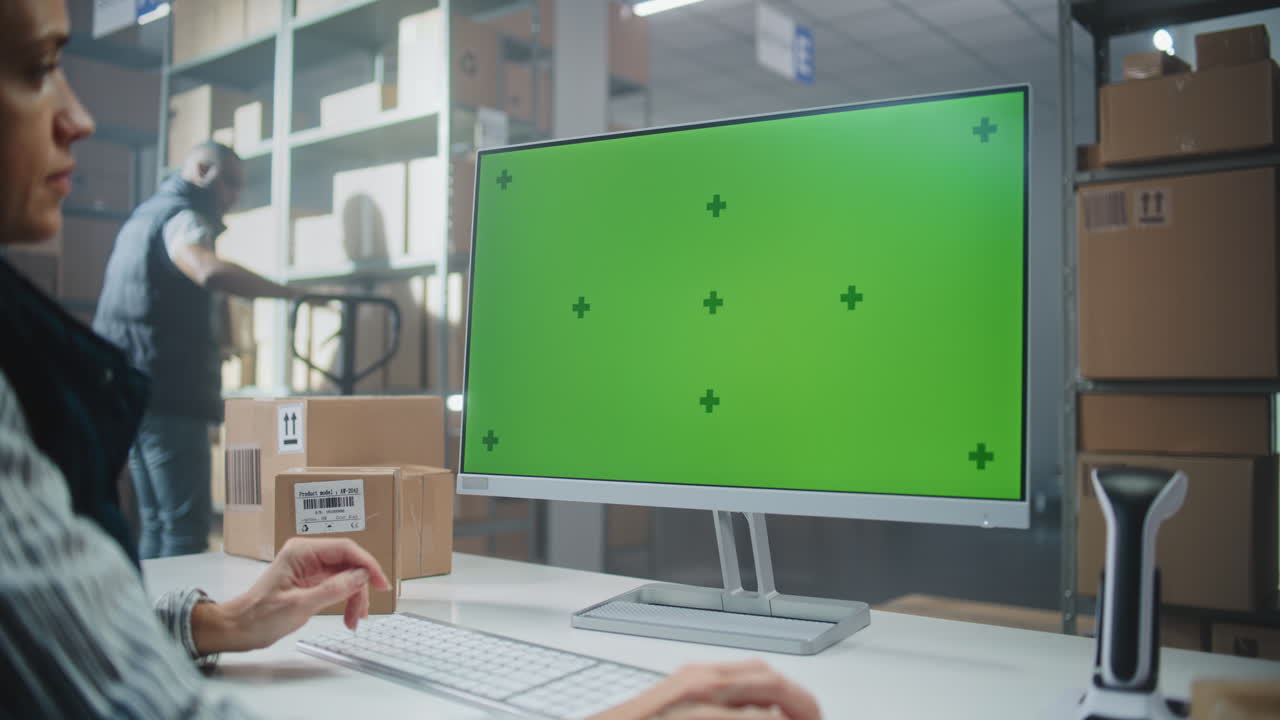 trabajador de almacén que utiliza computadora