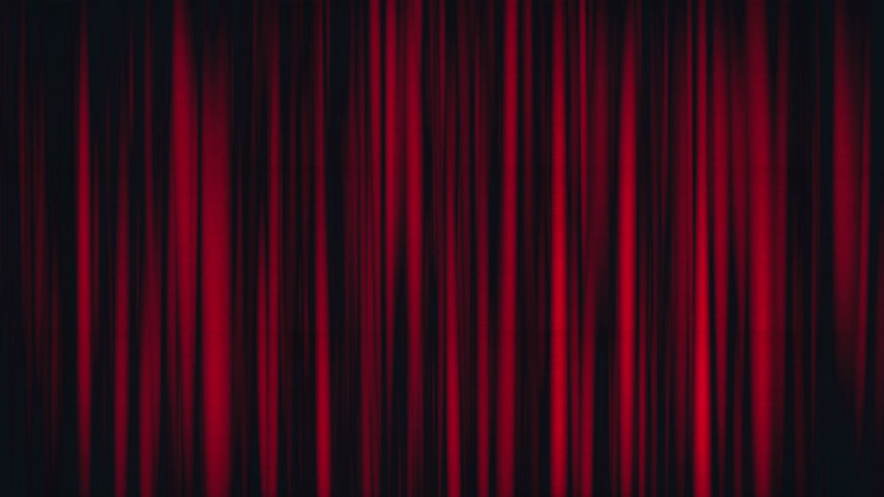 unas cortinas cerradas de seda de terciopelo rojo realistas de una escena teatral